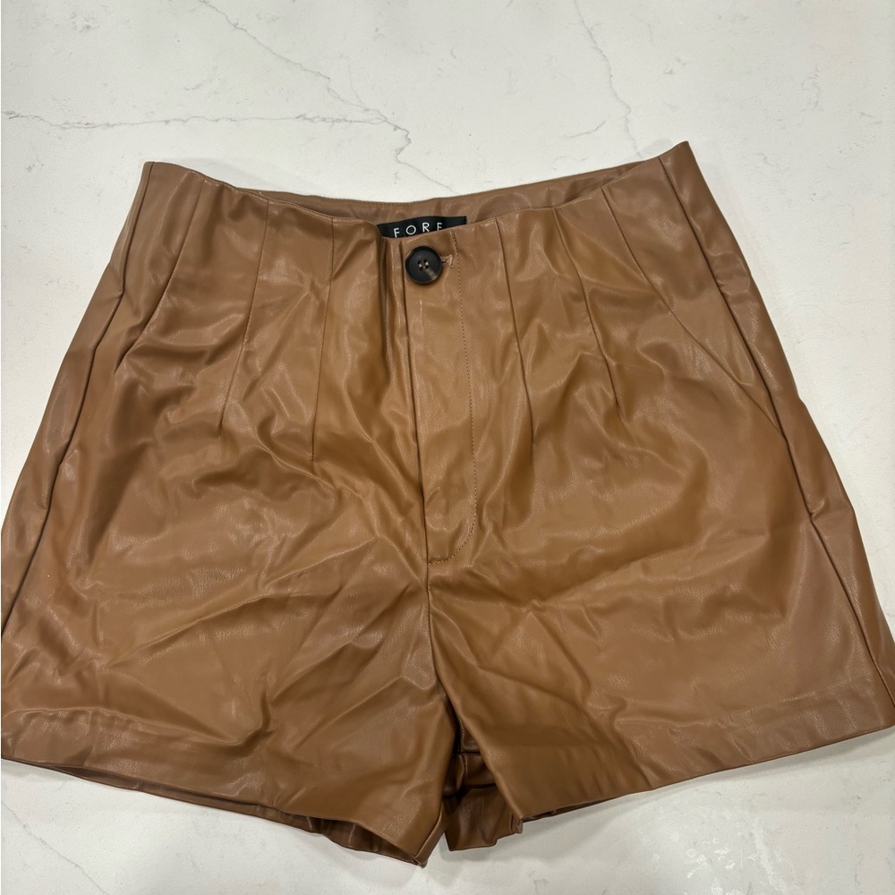 Brown faux leather shorts